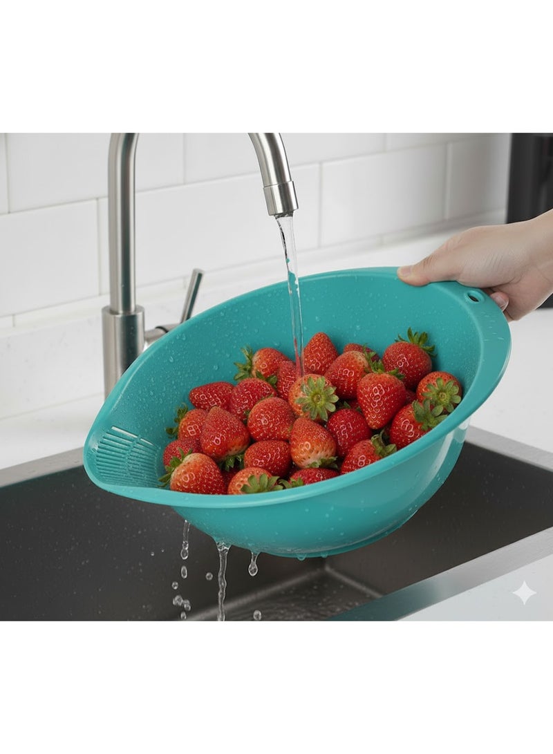 favilla Kitchen colander for washing rice and fruits – quick, mess-free drainage (smart side-hole design), convenient and easy-to-clean design – turquoise color - Image 2
