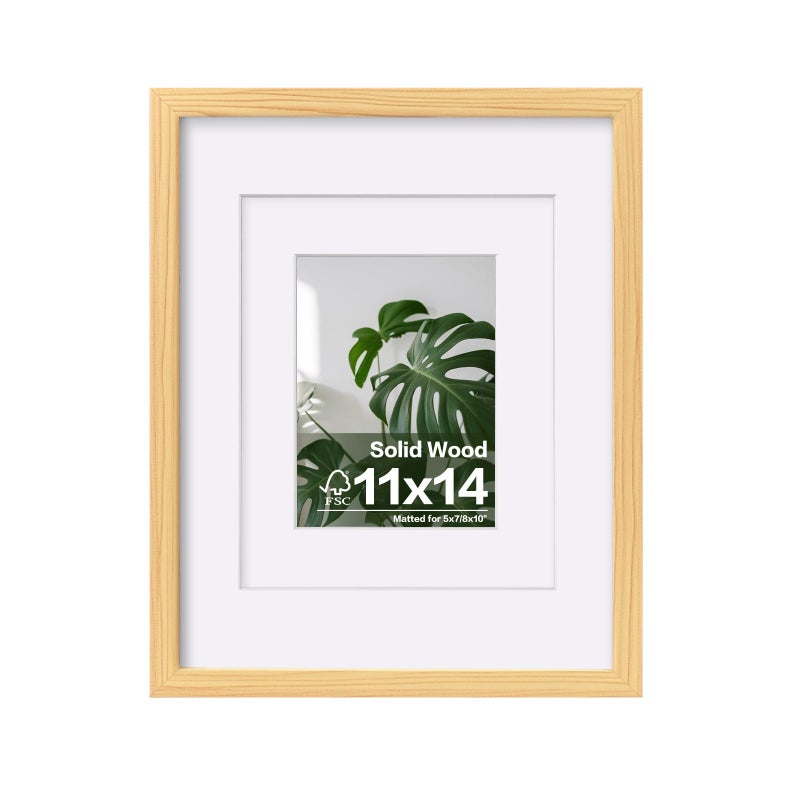 Egofine Egofine 11x14 Picture Frame Natural Wood Frame with Plexiglass Display Pictures 5x78x10 with Mat or 11x14 Without Mat for Tabletop and Wall Mounting 