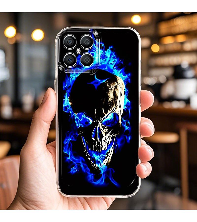 Protective Phone Case with Skull Pattern Golden and Blue Flame Design Compatible with Honor X7C 5G Mixed Color - Image 2