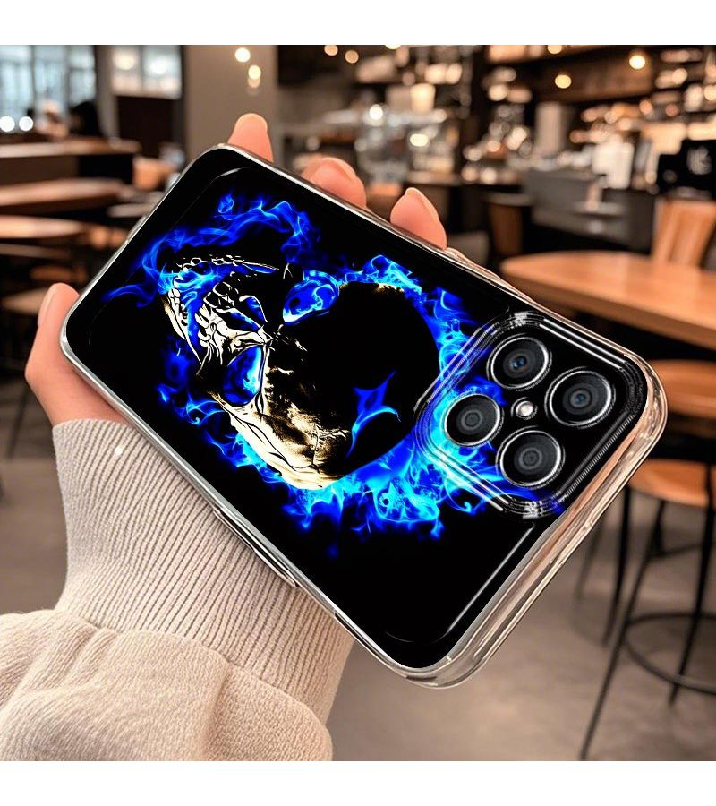 Protective Phone Case with Skull Pattern Golden and Blue Flame Design Compatible with Honor X7C 5G Mixed Color - Image 3