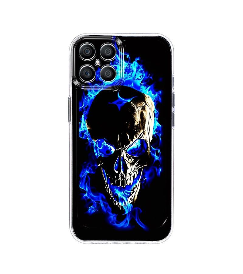 Protective Phone Case with Skull Pattern Golden and Blue Flame Design Compatible with Honor X7C 5G Mixed Color - Image 5