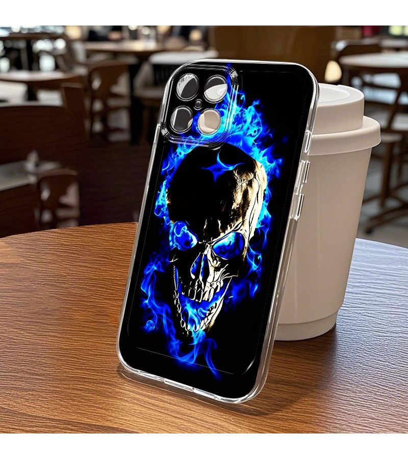 Protective Phone Case with Skull Pattern Golden and Blue Flame Design Compatible with Honor X7C 5G Mixed Color - Image 1