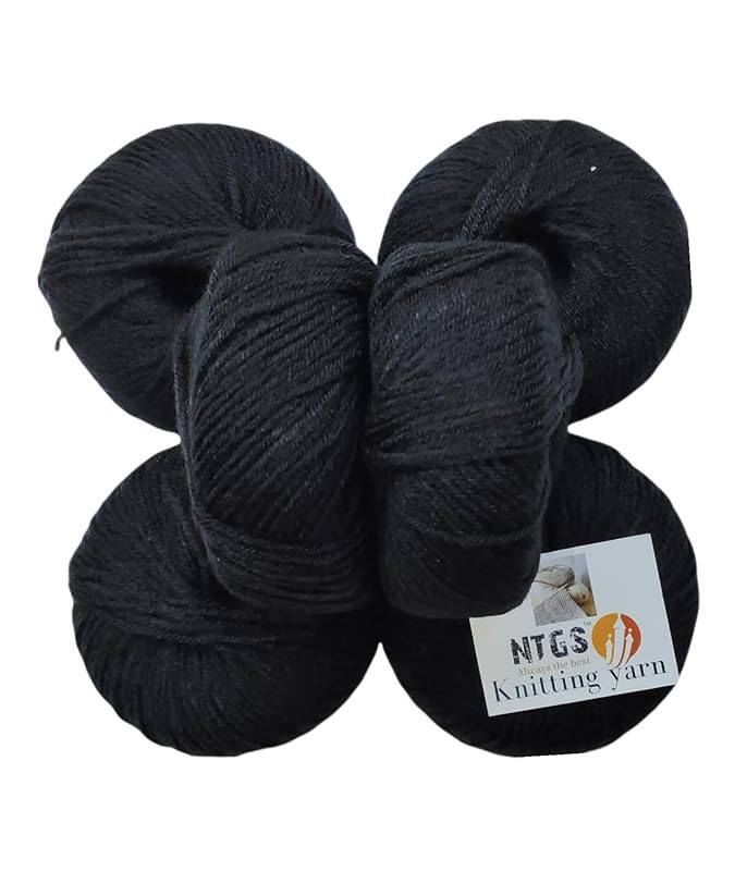 NTGS Baby Soft 100% Acrylic Wool (Black) (6 PC) 4 ply Wool Ball Hand Knitting Wool/Art Craft Soft Fingering Crochet Hook Yarn, Needle Knitting Yarn Thread Dyed Shade no-21 - Image 1