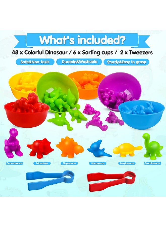 USATDD Counting Dinosaur Toys Matching Color Sorting Stacking Games With Bowls Preschool Learning Activities For Educational Sensory Montessori Stem Toy Sets Gift For Toddlers Kids Boys Girls Aged 3+ - Image 3
