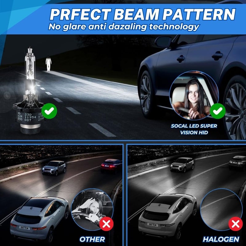 SOCAL-LED LIGHTING مصابيح أمامية هالوجين HID Xenon D2R 35W من SOCAL-LED LIGHTING - 8000K أزرق جليدي - 85126UB 66250 85126WX بديل مباشر عالي ومنخفض الشعاع - عبوة من 2 - Image 4