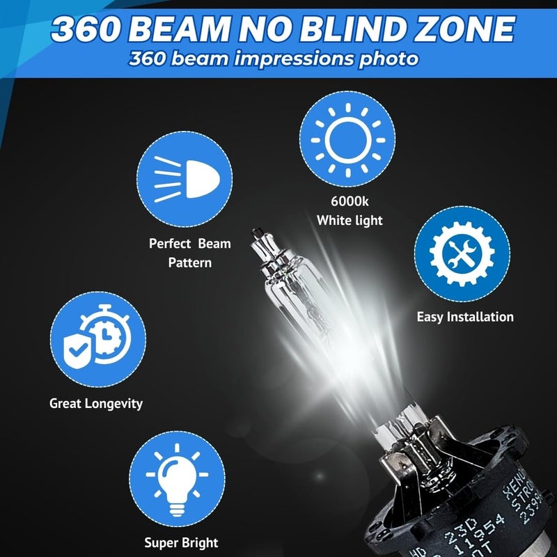 SOCAL-LED LIGHTING مصابيح أمامية هالوجين HID Xenon D2R 35W من SOCAL-LED LIGHTING - 8000K أزرق جليدي - 85126UB 66250 85126WX بديل مباشر عالي ومنخفض الشعاع - عبوة من 2 - Image 3