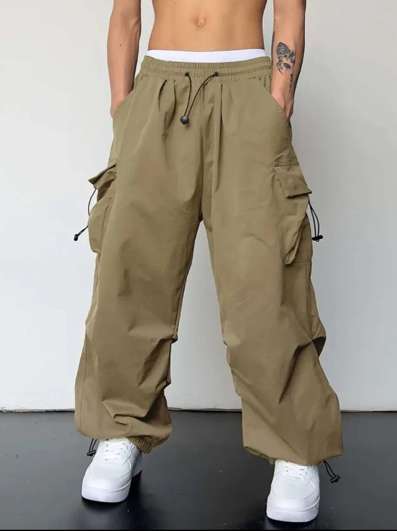 2024 American-Style Design Sense Niche Straight Multi-Pocket Adjustable Drawstring Casual Loose Trousers For Men And Women Ins Trendy - Image 2