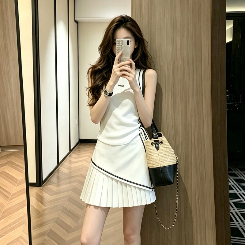 Women's White Sleeveless Top and Skirt Set - Image 3