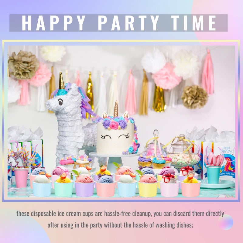 Jingmore 60 Pcs Paper Ice Cream Cups 9oz Colored Disposable Dessert Bowls for Hot or Cold Food Party Treat Cups for Birthday Baby Shower Easter Party Supplies (Pastel Color) - Image 3