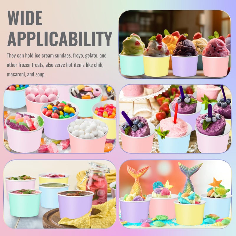 Jingmore 60 Pcs Paper Ice Cream Cups 9oz Colored Disposable Dessert Bowls for Hot or Cold Food Party Treat Cups for Birthday Baby Shower Easter Party Supplies (Pastel Color) - Image 4