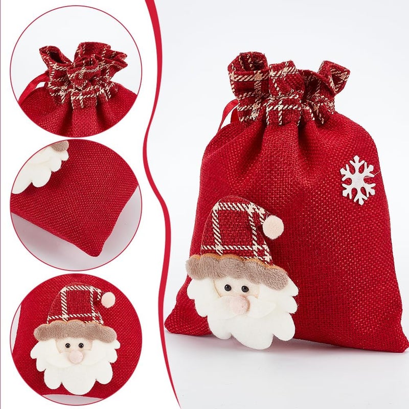 klarako 6Pcs Christmas Drawstring Gift Bags, 3 Styles Xmas Gift Bags Red Treat Pouch Bags Linen Packing Pouches Reusable Gift Wrapping Bags Holiday Party Favors Bags for Candy Wrapper Gift Supplies - Image 3