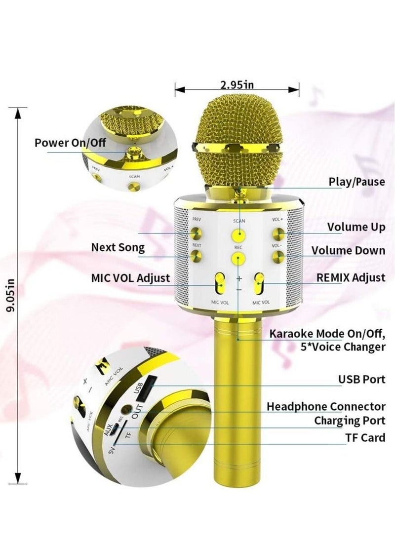Wireless Bluetooth Karaoke Microphone,Rechargeable Kids Microphone Karaoke Machine,Professional Handheld Karaoke Mic Speaker Home KTV Kids Birthday Party - Best Gifts for Kids Adults (Gold) - Image 3