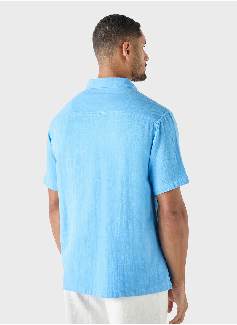 Iconic Textured Shirt with Short Sleeves and Front Pocket  - Image 2