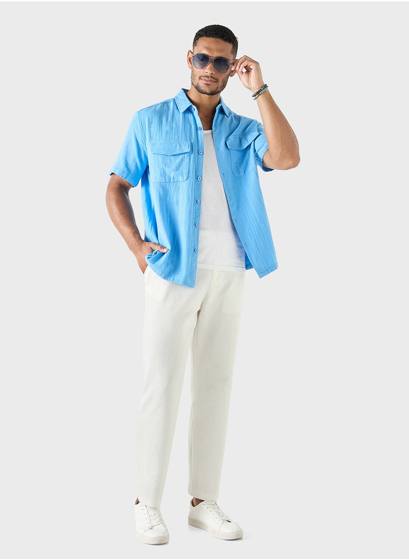 Iconic Textured Shirt with Short Sleeves and Front Pocket  - Image 4
