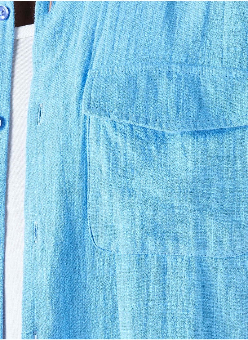 Iconic Textured Shirt with Short Sleeves and Front Pocket  - Image 3