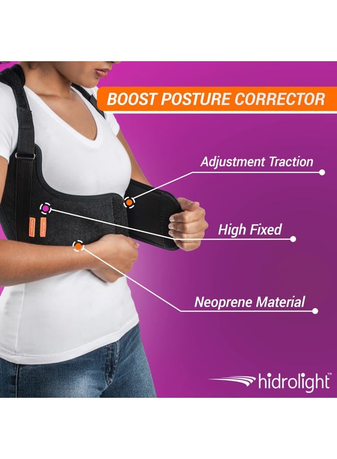 HIDROLIGHT Boost Upper Back Brace - Adjustable Posture Corrector for Women and Men, Pain Relief, Back Support Belt, Neck Hump Corrector - Posture Adjustment, Physiotherapy Treatment - Black, X-Large - Image 3