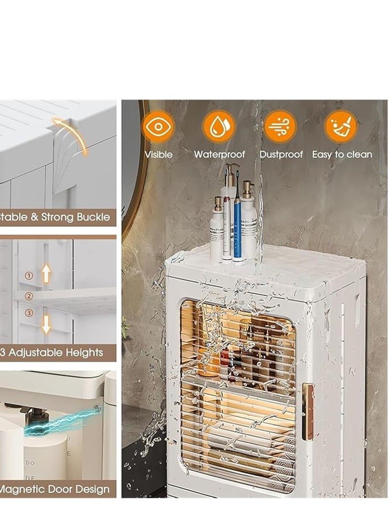 Foldable Storage Cabinet, 3 Tier Plastic Bathroom Storage Organizers with Doors and Wheels, Narrow Storage Bins Floor Organizer Boxes for Small Spaces Bathroom Kitchen Laundry (White, 3 Tier) - Image 5