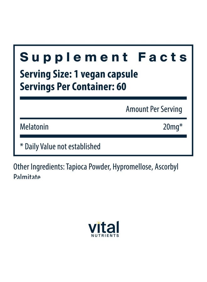 Vital Nutrients Vital Nutrients Melatonin 20mg | Vegan | Sleep Supplement to Support The Body's Natural Sleep Cycle* | Gluten, Dairy, Soy Free | 60 Capsules  - Image 2