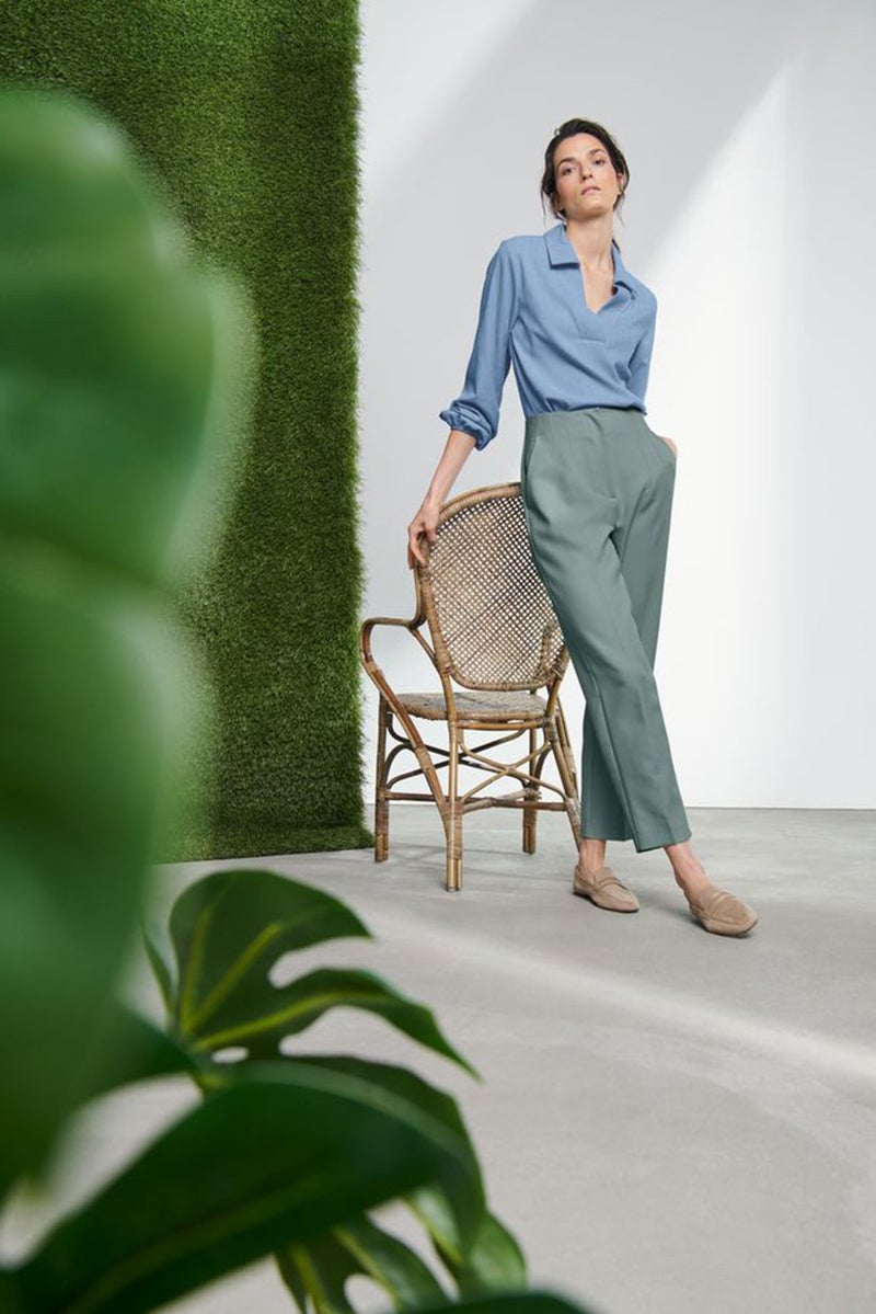 Tchibo Women Regular Leg Plain Pants, Sage  - Image 1