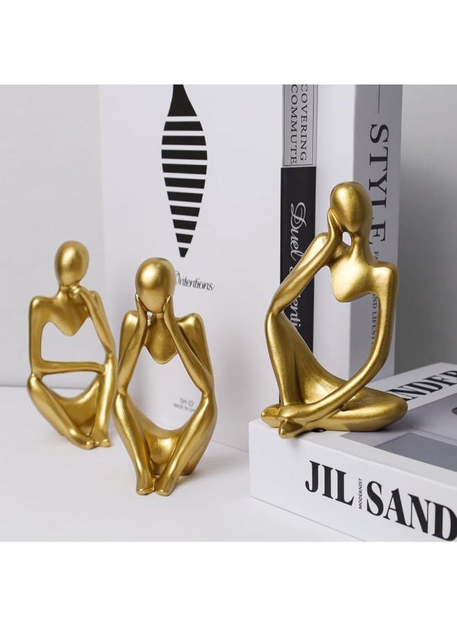 Generic 3Pcs Small Golden Thinker Statues For Home Decor Art Sculpture For Table Office Living Room Decor Aesthetic Resin Statues Shelf Decoration Great Gift Wall Decoration Modern Family Style Vintage 