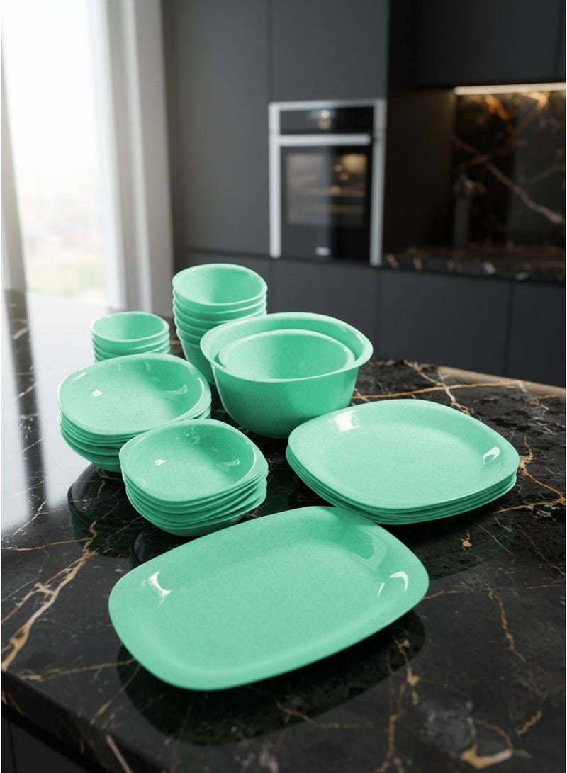 إيكو بلاست طقم عشاء ويف 33 قطعة اطباق واوعية متنوعة من البلاستيك الصحي الآمن للاستخدام الحراري في الميكروويف متعدد الاحجام والاشكال - تركواز جرانيت - Image 1