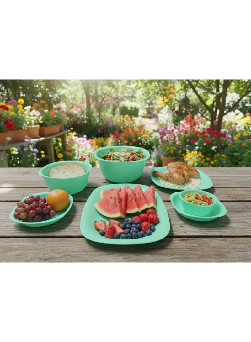 إيكو بلاست طقم عشاء ويف 33 قطعة اطباق واوعية متنوعة من البلاستيك الصحي الآمن للاستخدام الحراري في الميكروويف متعدد الاحجام والاشكال - تركواز جرانيت - Image 3