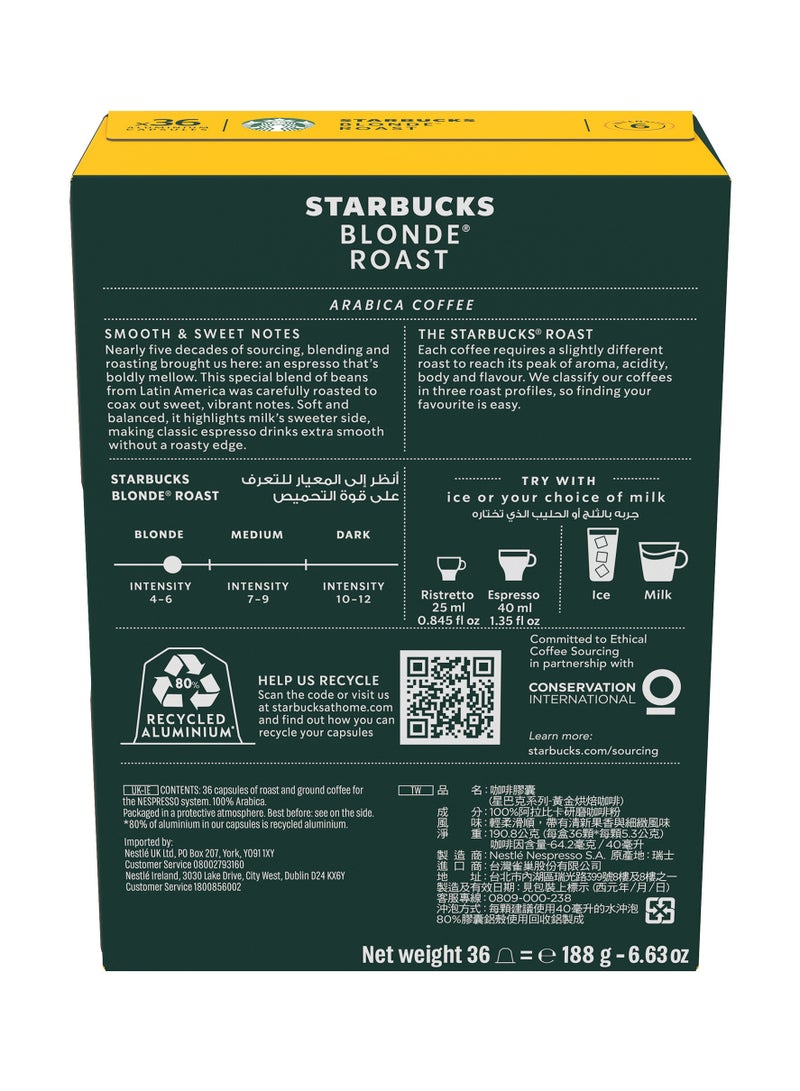 Starbucks Blonde Espresso Roast Coffee Capsules 36 Capsules (188g)  - Image 5