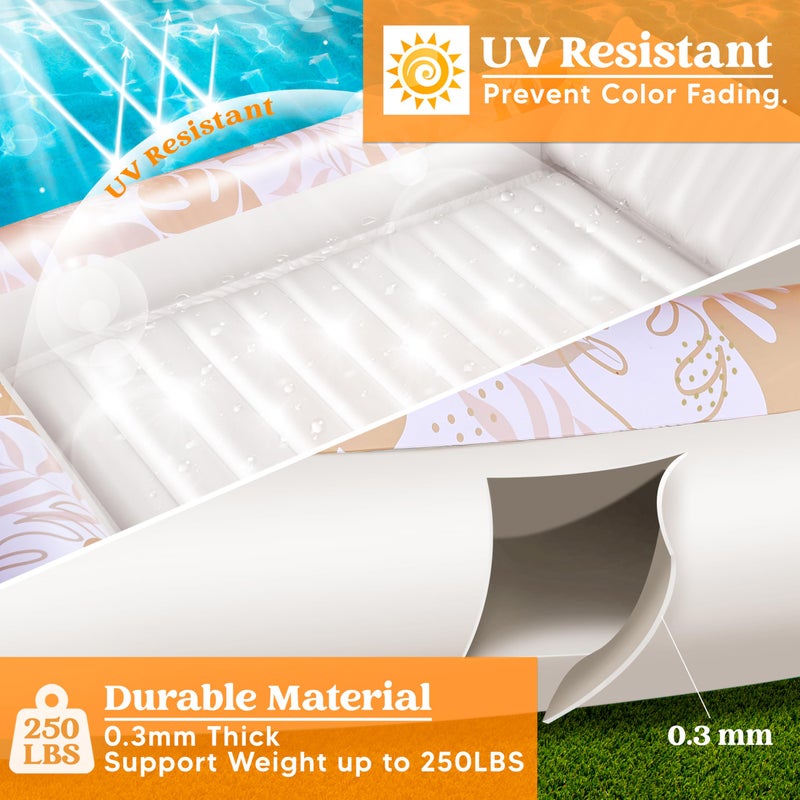 SLOOSH Inflatable Tanning Pool Lounger Float, 70" x 46" Pool Floats Adult with Pillow, 4 in 1 Suntan Tub Raft Floatie,Sunbathing Bed Lounge for Water Blow Up Kids Ball Pit Party Gifts, L-Golden White - Image 4