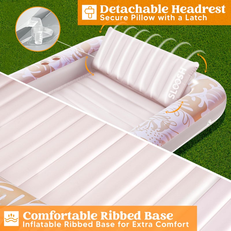 SLOOSH Inflatable Tanning Pool Lounger Float, 70" x 46" Pool Floats Adult with Pillow, 4 in 1 Suntan Tub Raft Floatie,Sunbathing Bed Lounge for Water Blow Up Kids Ball Pit Party Gifts, L-Golden White - Image 5