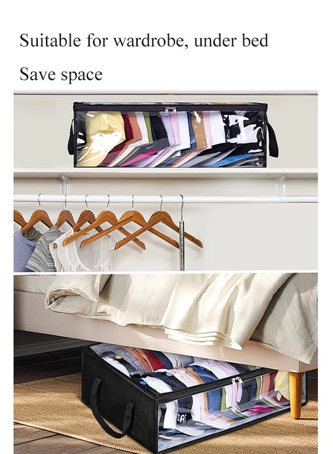 Storage Bag, Large Storage Bag with Clear Window and Handles, Non-woven Fabric Clothes Storage Box, Foldable Clothes Storage Bag, Clothes Organizer, Durable Storage Bag for Closet, Dorm, Bedding, Clothes, Caps, Space Saving(Black) - Image 3