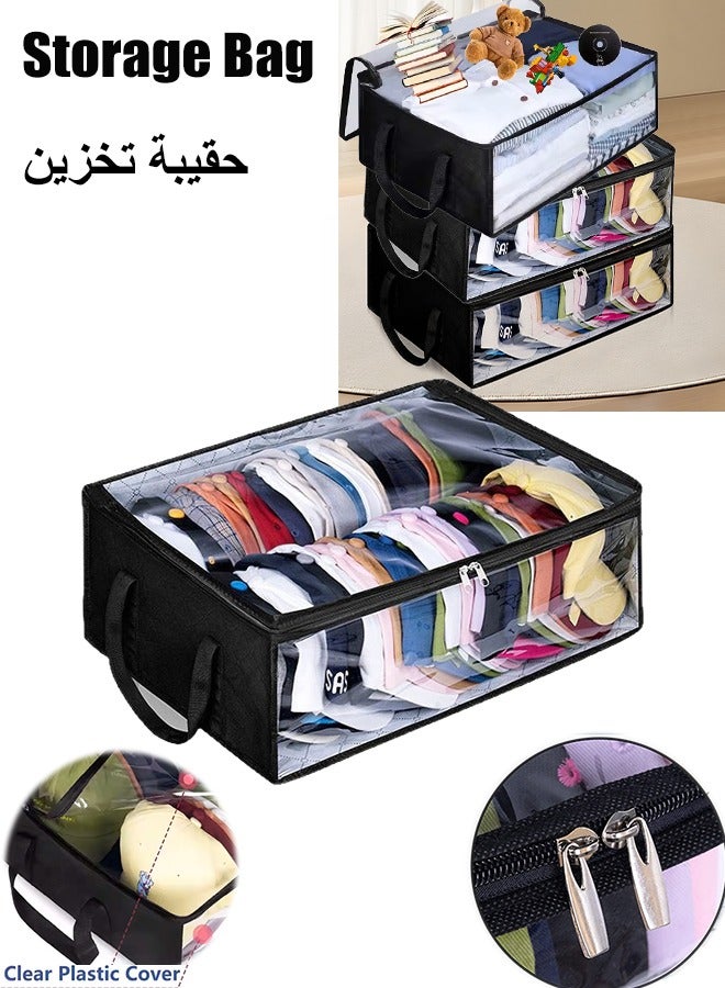 Storage Bag, Large Storage Bag with Clear Window and Handles, Non-woven Fabric Clothes Storage Box, Foldable Clothes Storage Bag, Clothes Organizer, Durable Storage Bag for Closet, Dorm, Bedding, Clothes, Caps, Space Saving(Black) - Image 1
