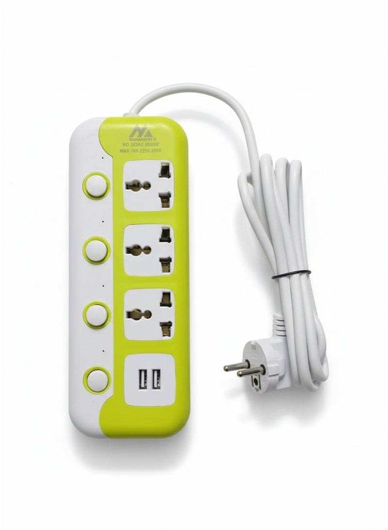 ELMAGHRABY Multi Socket Power Strip with 3 Universal Outlets, 2 USB Ports Fast & Safe Charging Extension with Overload Protection, Fire Resistant Design, Independent Switches and Smart Chip for Home & Office Use - Image 2
