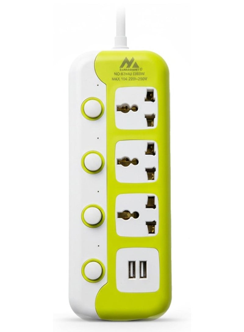 ELMAGHRABY Multi Socket Power Strip with 3 Universal Outlets, 2 USB Ports Fast & Safe Charging Extension with Overload Protection, Fire Resistant Design, Independent Switches and Smart Chip for Home & Office Use - Image 1