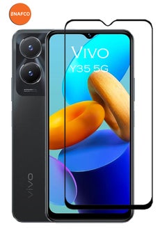 NAFCO For Vivo Y35 5G - Full Glue Tempered Glass Screen Protector - Advanced Border-Less Full Edge to Edge ,Shatterproof , High Responsiveness , Higher Transparency , Quick to Install ,Anti-scratch and Bubble-free Screen Protector - Black  - Image 1