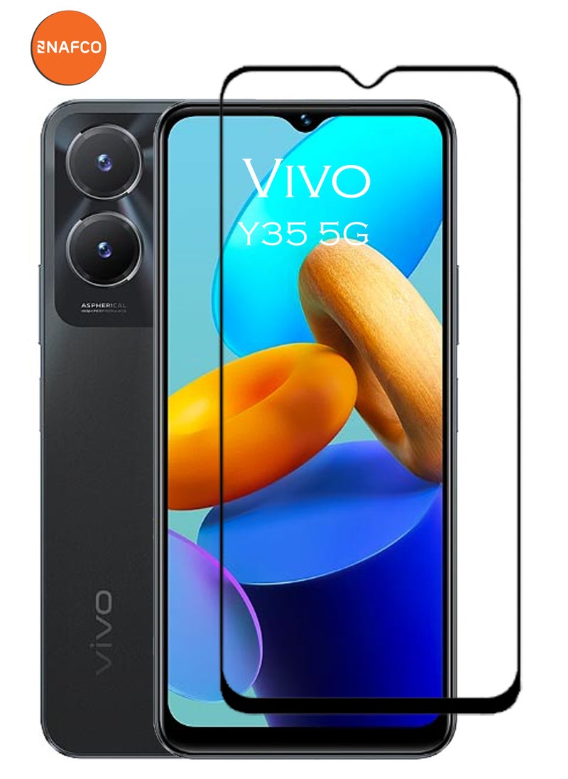 NAFCO - For Vivo Y35 5G - Full Glue Tempered Glass Screen Protector - Advanced Border-Less Full Edge to Edge ,Shatterproof , High Responsiveness , Higher Transparency , Quick to Install ,Anti-scratch and Bubble-free Screen Protector - Black - Image 1