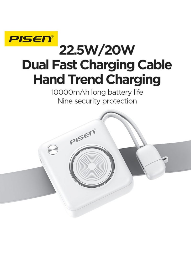 Pisen - 10000 mAh Mini 22.5W Fast Charging power Bank PD 3.0 Ultra Compact Travel Portable with Built in Dual Type C & Lightning Cable LED Display Charge your iPhones Ipad and Android Devices. - Image 1