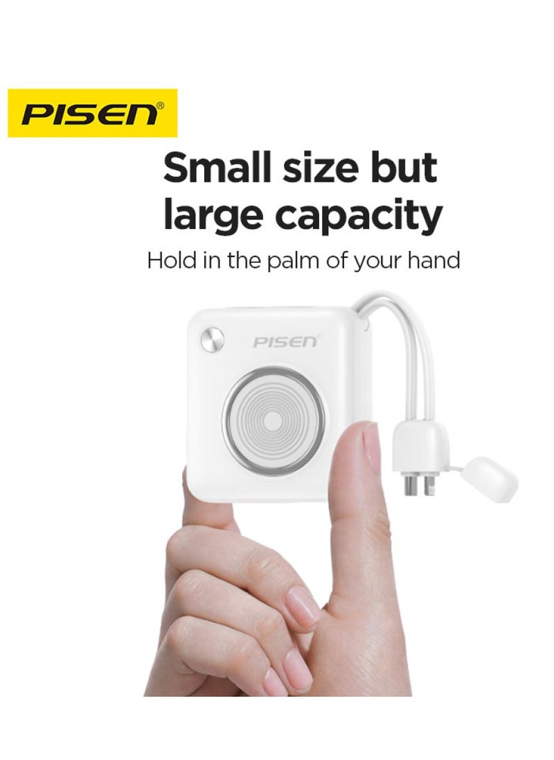 Pisen - 10000 mAh Mini 22.5W Fast Charging power Bank PD 3.0 Ultra Compact Travel Portable with Built in Dual Type C & Lightning Cable LED Display Charge your iPhones Ipad and Android Devices. - Image 1