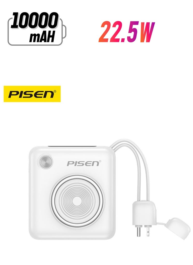 Pisen - 10000 mAh Mini 22.5W Fast Charging power Bank PD 3.0 Ultra Compact Travel Portable with Built in Dual Type C & Lightning Cable LED Display Charge your iPhones Ipad and Android Devices. - Image 1