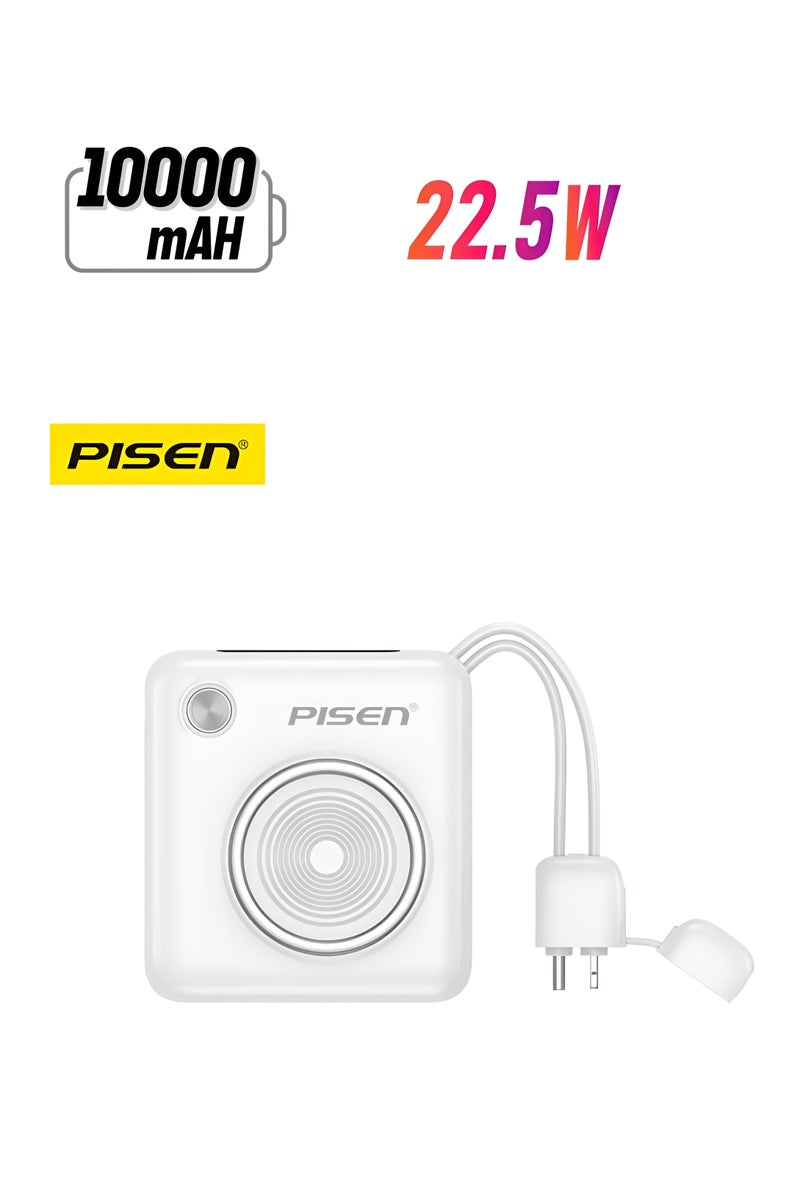 Pisen 10000 mAh Mini 22.5W Fast Charging power Bank PD 3.0 Ultra Compact Travel Portable with Built in Dual Type C & Lightning Cable LED Display Charge your iPhones Ipad and Android Devices. - Image 1