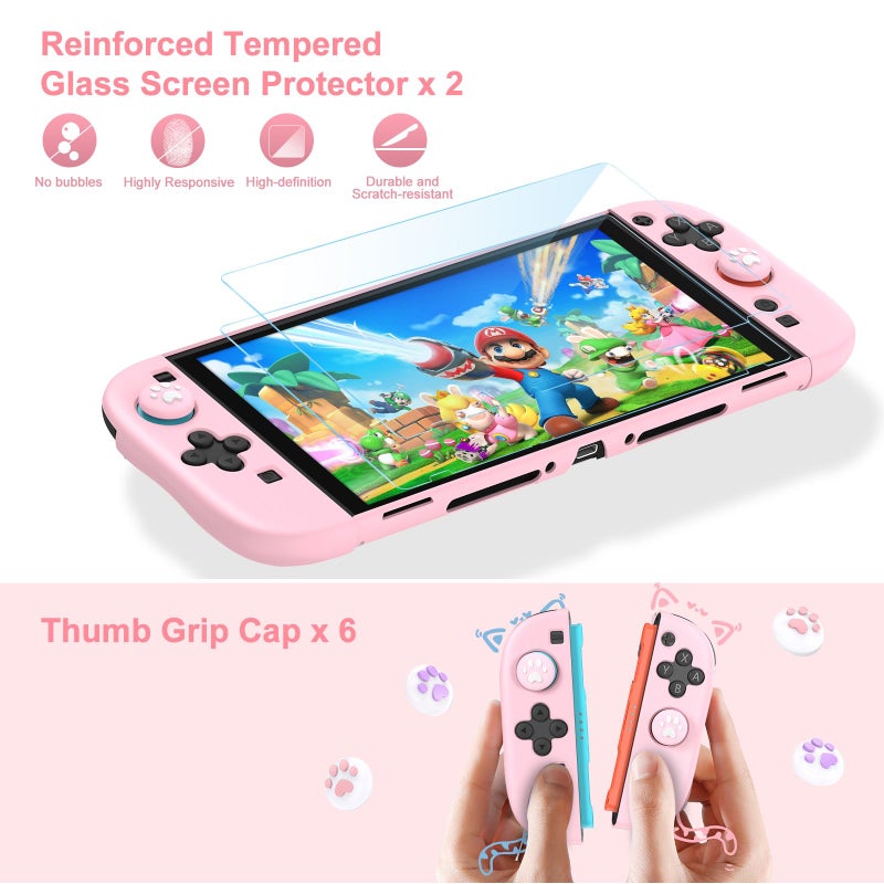 Younik Switch 2 Accessories Bundle, 15 in 1 Pink Switch 2 Accessories Kit for Girls Include Carrying Case, Shoulder Strap, Wrist Strap & Stickers, Protective Case for Switch Console & J-Con - Image 4
