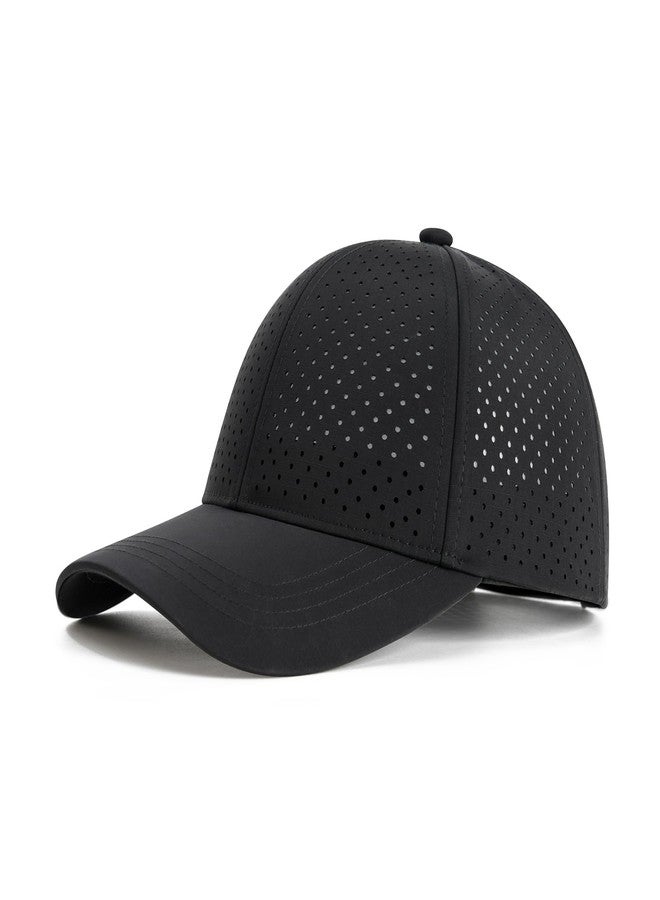 قبعة بيسبول رجالية صيفية قابلة للتعديل من FEINION، ذات تصميم مريح وتهوية جيدة، مزودة بفتحات ليزرية (أسود) - Image 1