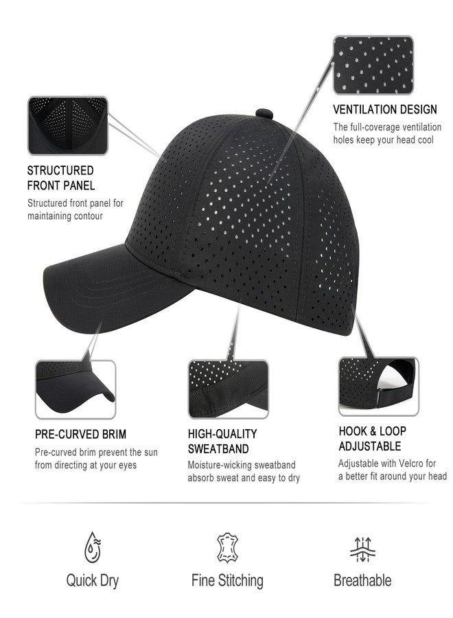 قبعة بيسبول رجالية صيفية قابلة للتعديل من FEINION، ذات تصميم مريح وتهوية جيدة، مزودة بفتحات ليزرية (أسود) - Image 3
