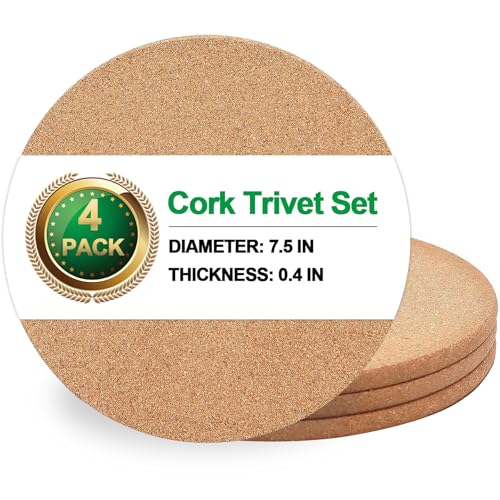 NIJIALGEXPY Cork Trivet, 4 Pack High Density Thick Cork Coasters Set for Hot Dishes, 7.5 Inch Heat Resistant Multifunctional, Hot Pads for Kitchen, Table, Countertops - Image 1