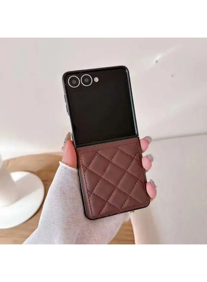 Dark Brown Diamond Pattern Foldable Phone Case For Galaxy Z Flip 7 FE - Image 1