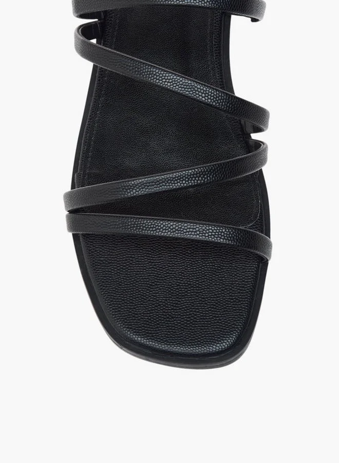 Flora Bella By Shoexpress BLACK Textured Slip-On Flat Sandals for Women | Best Price UAE