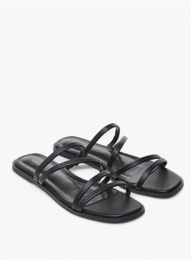 Flora Bella By Shoexpress BLACK Textured Slip-On Flat Sandals for Women | Best Price UAE