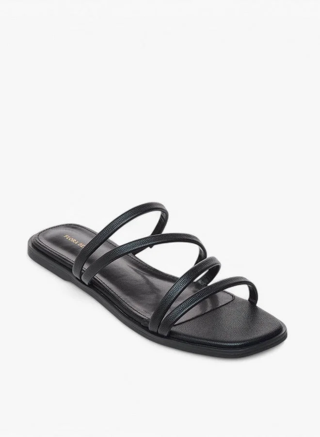 Flora Bella By Shoexpress BLACK Textured Slip-On Flat Sandals for Women | Best Price UAE