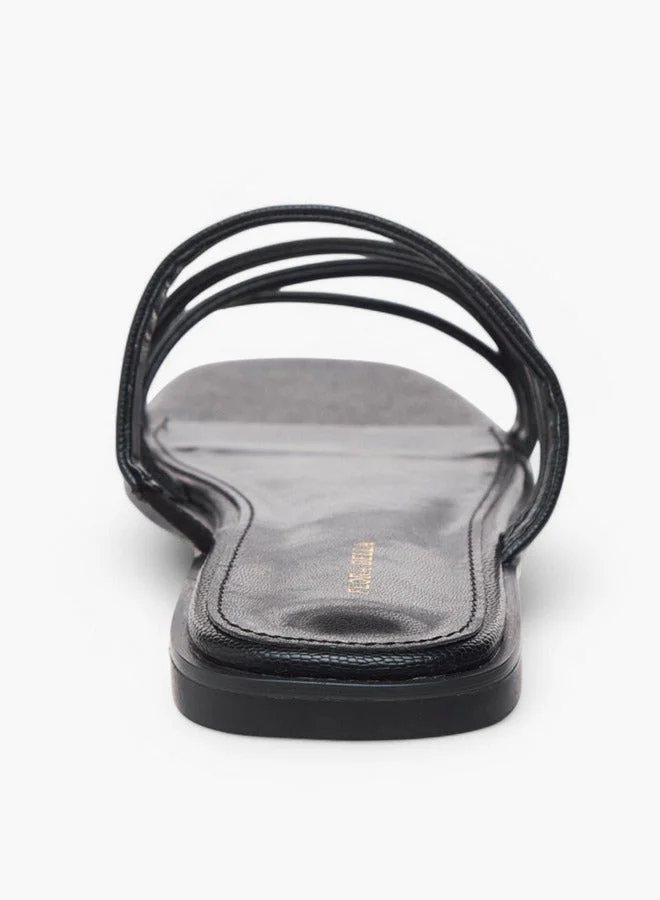 Flora Bella By Shoexpress BLACK Textured Slip-On Flat Sandals for Women | Best Price UAE