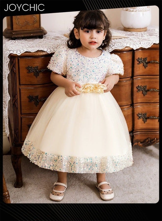 Joychic New Style Girls Children Summer Beautiful Princess Dress Short Sleeve Sequined Tulle Long Skirt - Image 1