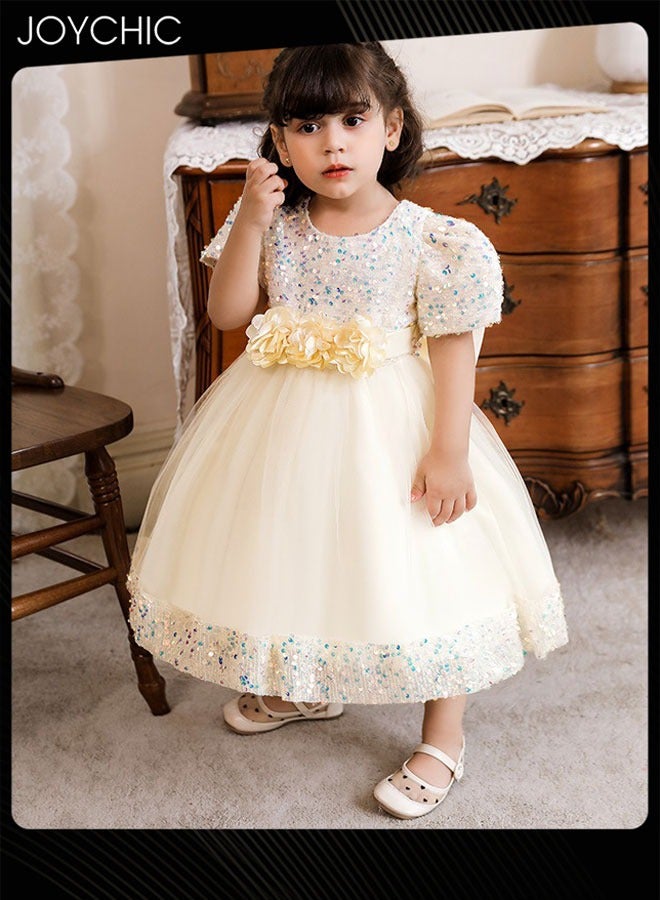 Joychic New Style Girls Children Summer Beautiful Princess Dress Short Sleeve Sequined Tulle Long Skirt - Image 3